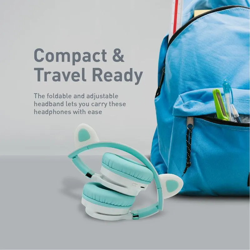 Promate Panda Kidsafe Kawaii Style Wireless Kids Headphone (Aqua)