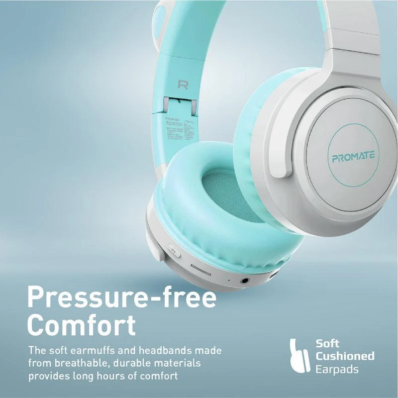 Promate Panda Kidsafe Kawaii Style Wireless Kids Headphone (Aqua)