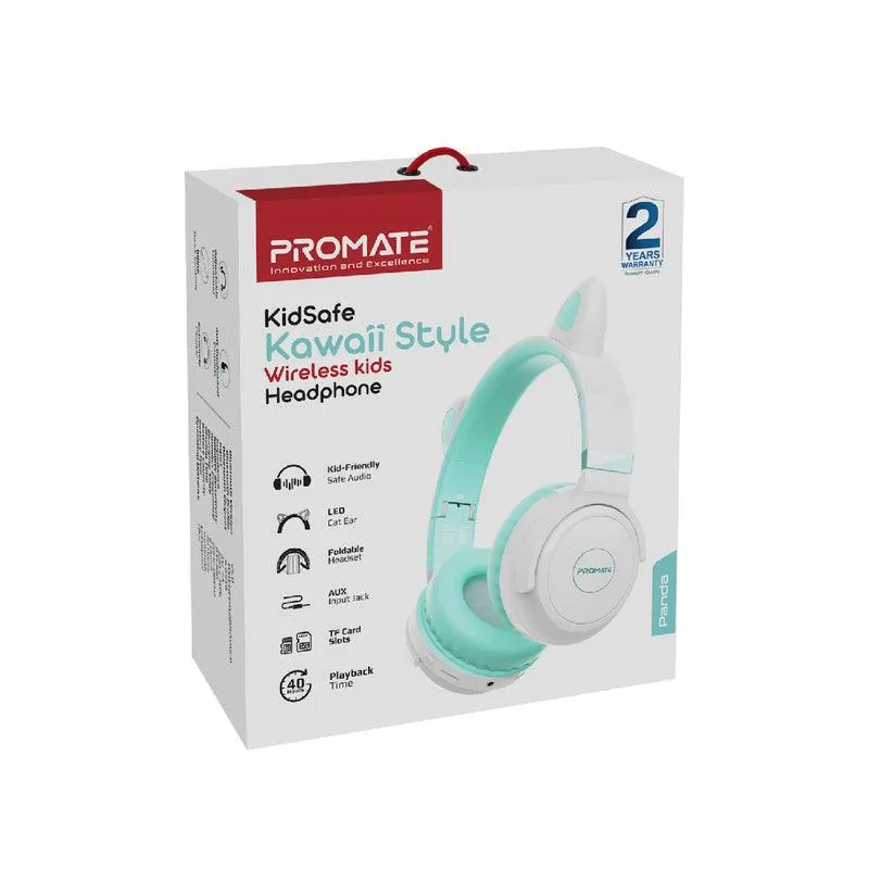Promate Panda Kidsafe Kawaii Style Wireless Kids Headphone (Aqua)