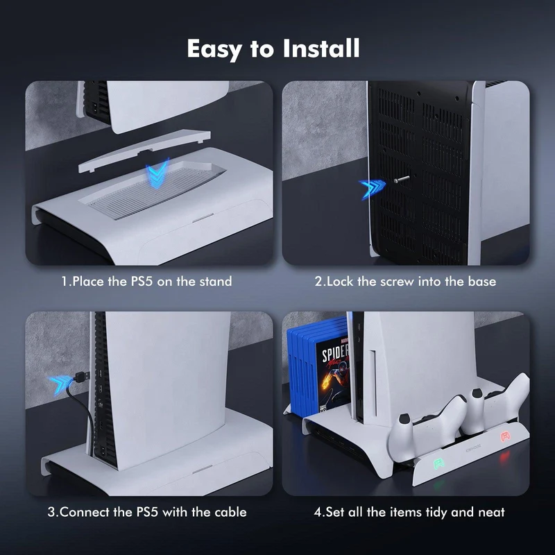 Kiwihome RGB Cooling Stand With Dual Controller Charger For PS5 (PB01/WHITE/HJT-422)