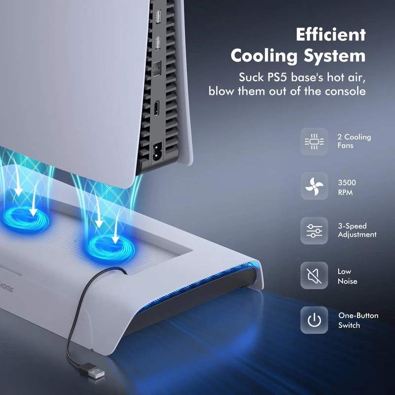 Kiwihome RGB Cooling Stand With Dual Controller Charger For PS5 (PB01/WHITE/HJT-422)