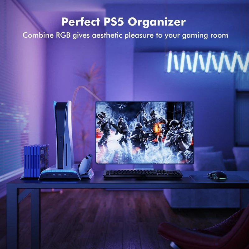 Kiwihome RGB Cooling Stand With Dual Controller Charger For PS5 (PB01/WHITE/HJT-422)