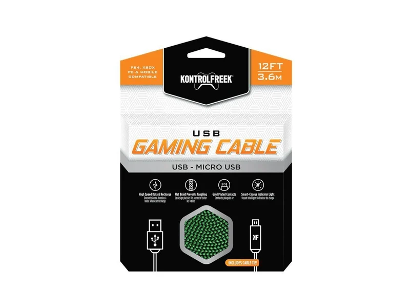 Kontrolfreek 12ft/3.6m Usb 2.0 Gaming Cable Green And Black (4300)