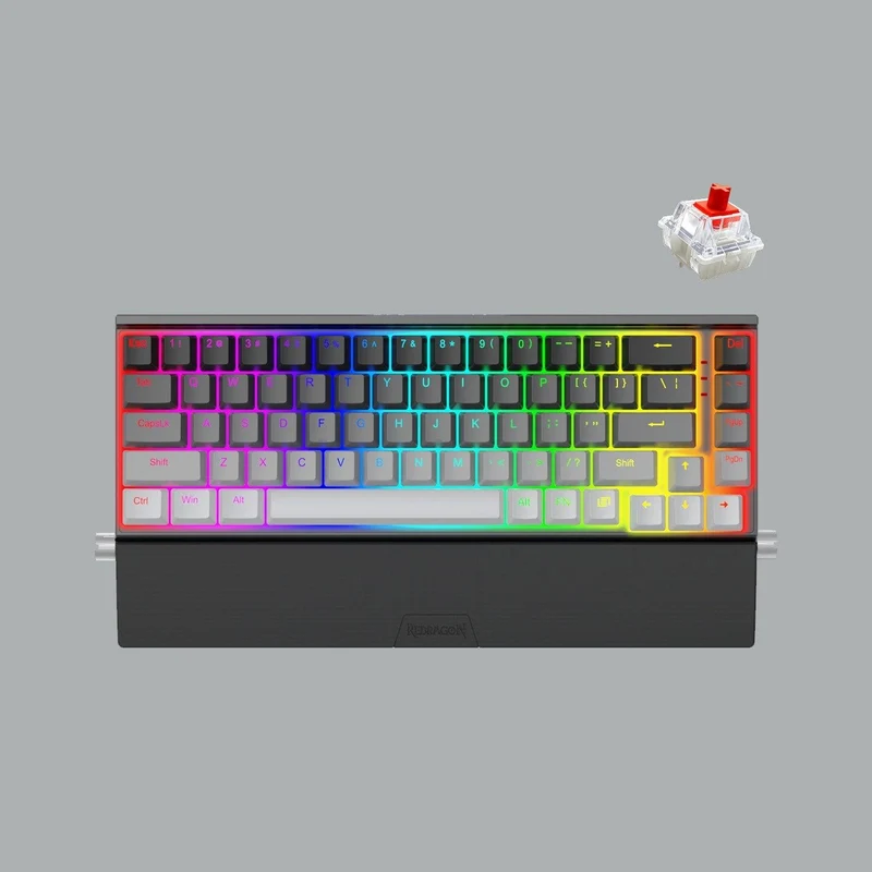 Redragon Shaco 60% Aluminum RGB Mechanical Keyboard With Tablet/Cellphone Stand & Palm Rest (Dust-Proof Outemu Red Switch) (Grey White) (K641G-GW-RGB)