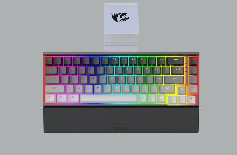 Redragon Shaco 60% Aluminum RGB Mechanical Keyboard With Tablet/Cellphone Stand & Palm Rest (Dust-Proof Outemu Red Switch) (Grey White) (K641G-GW-RGB)