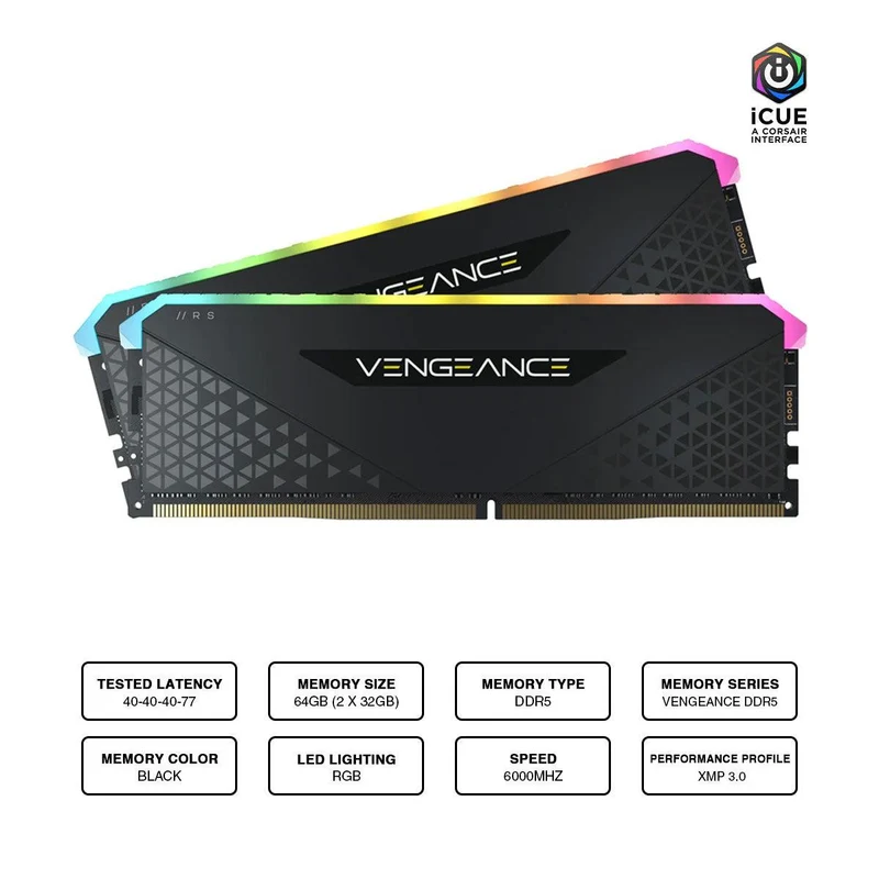 Corsair Vengeance RGB 64GB (2X32GB) 6000MHZ DDR5 DRAM Memory Kit (CMH64GX5M2B6000C40)