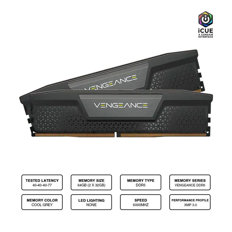 Corsair Vengeance 64GB (2X32GB) 6000MHZ DDR5 DRAM Memory Kit For AMD (CMK64GX5M2B6000Z40)