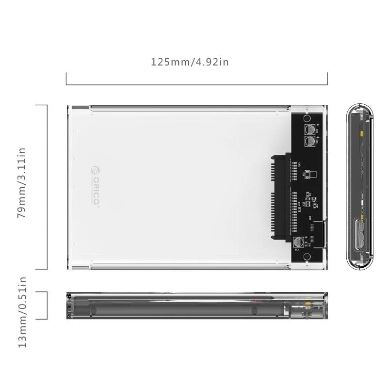 Orico 2.5 Inch USB 3.0 Hard Drive Enclosure (Transparent) (2139U3)