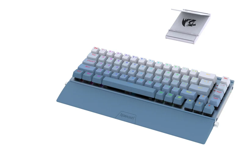 Redragon Shaco 60% Aluminum RGB Mechanical Keyboard With Tablet/Cellphone Stand & Palm Rest (Dust-Proof Outemu Red Switch) (Blue White) (K641B-BW-RGB)
