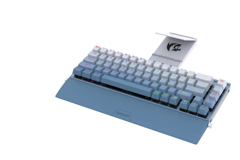 Redragon Shaco 60% Aluminum RGB Mechanical Keyboard With Tablet/Cellphone Stand & Palm Rest (Dust-Proof Outemu Red Switch) (Blue White) (K641B-BW-RGB)