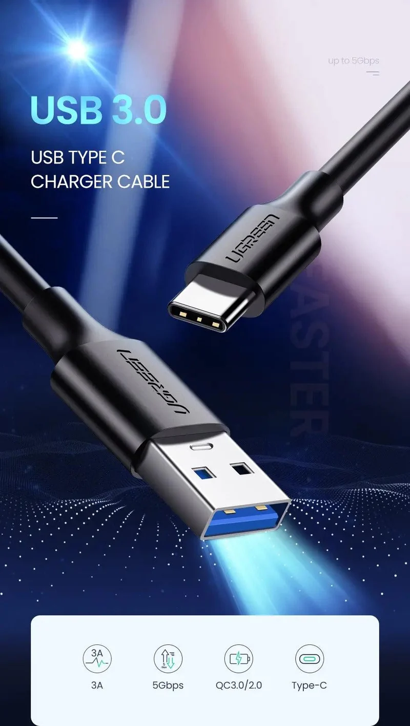UGREEN USB 3.0 A Male To Type-C Male Cable Nickel Plating 0.5M (US184/20881)