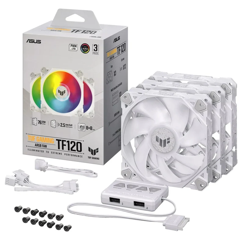 ASUS TUF Gaming TF120 ARGB Fan - Triple Pack With ARGB Controller (White)