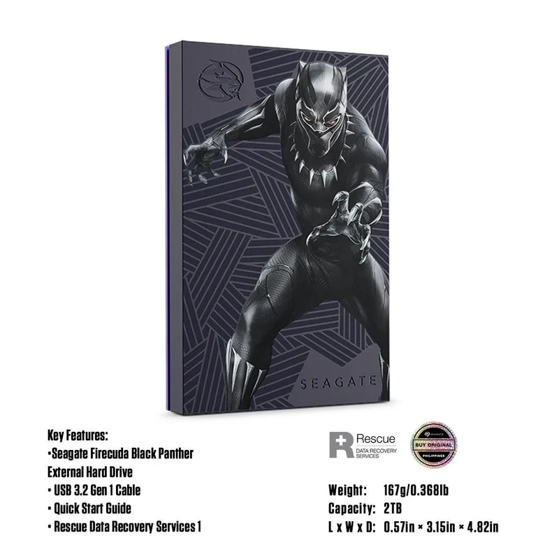 Seagate Firecuda Black Panther SE 2TB RGB External Gaming Hard Drive Compatible With PS5/ PC/ Mac/ XBOX S/X (STLX2000401)