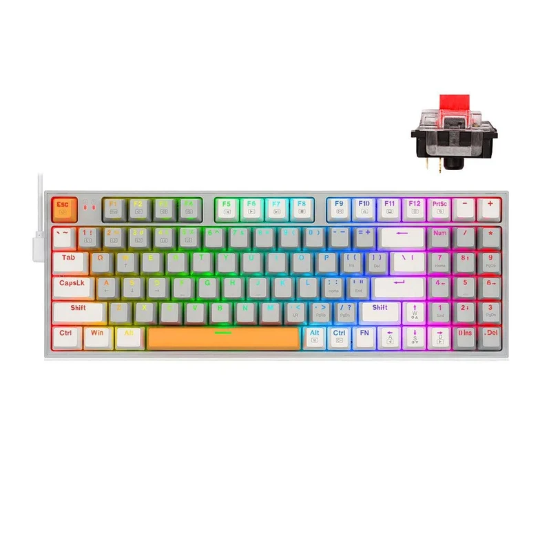 Redragon K636GWO-RGB V2 Kitava Wired Mechanical Gaming Keyboard (Grey-White-Orange) Dust-Proof Red Switch