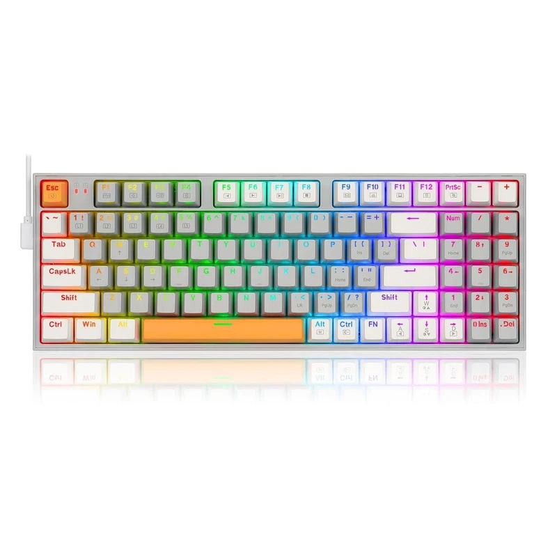 Redragon K636GWO-RGB V2 Kitava Wired Mechanical Gaming Keyboard (Grey-White-Orange) Dust-Proof Red Switch