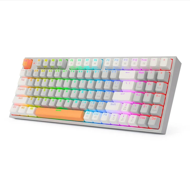 Redragon K636GWO-RGB V2 Kitava Wired Mechanical Gaming Keyboard (Grey-White-Orange) Dust-Proof Red Switch