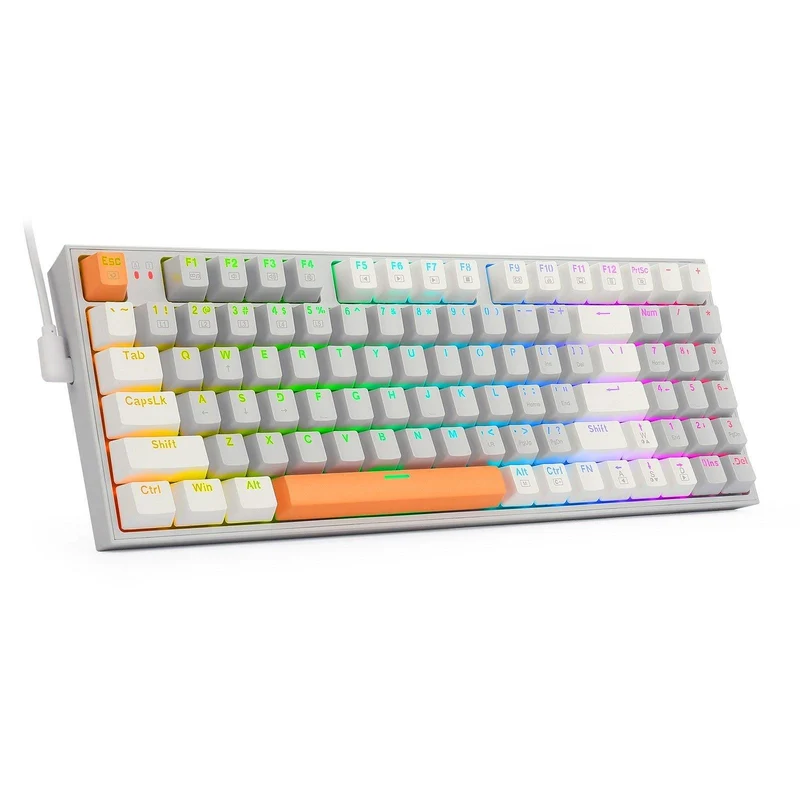Redragon K636GWO-RGB V2 Kitava Wired Mechanical Gaming Keyboard (Grey-White-Orange) Dust-Proof Red Switch