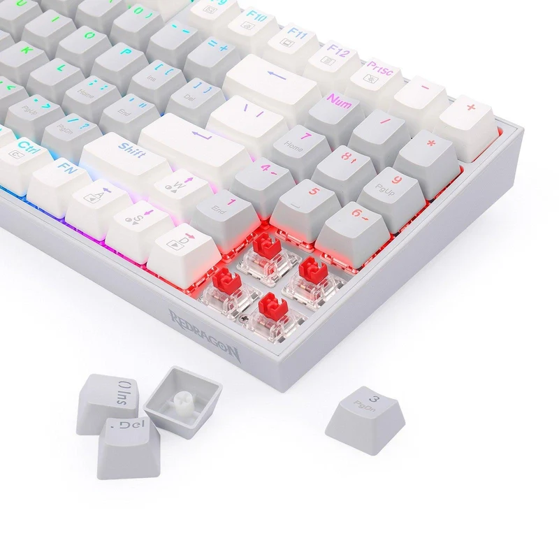 Redragon K636GWO-RGB V2 Kitava Wired Mechanical Gaming Keyboard (Grey-White-Orange) Dust-Proof Red Switch