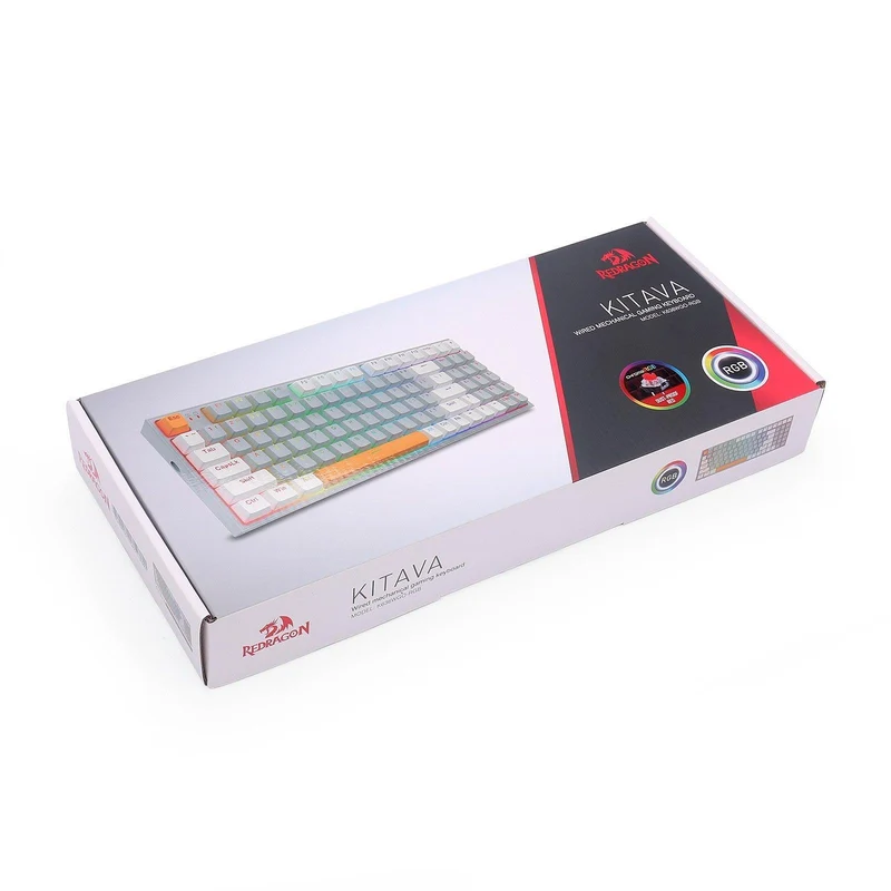 Redragon K636GWO-RGB V2 Kitava Wired Mechanical Gaming Keyboard (Grey-White-Orange) Dust-Proof Red Switch