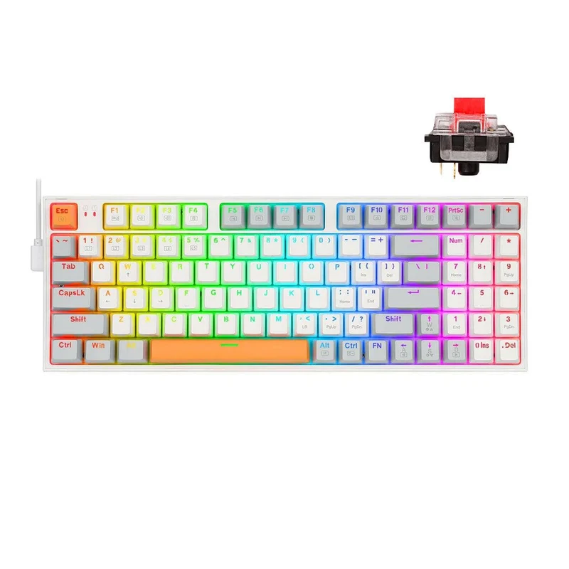 Redragon K636WGO-RGB V2 Kitava Wired Mechanical Gaming Keyboard (White-Grey-Orange) Dust-Proof Red Switch