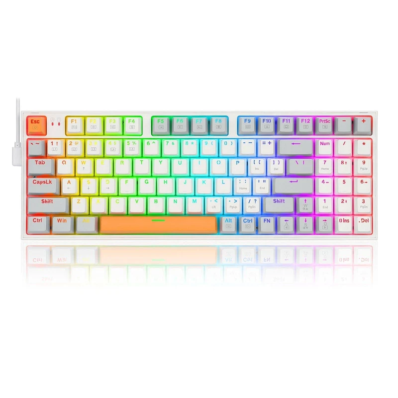 Redragon K636WGO-RGB V2 Kitava Wired Mechanical Gaming Keyboard (White-Grey-Orange) Dust-Proof Red Switch