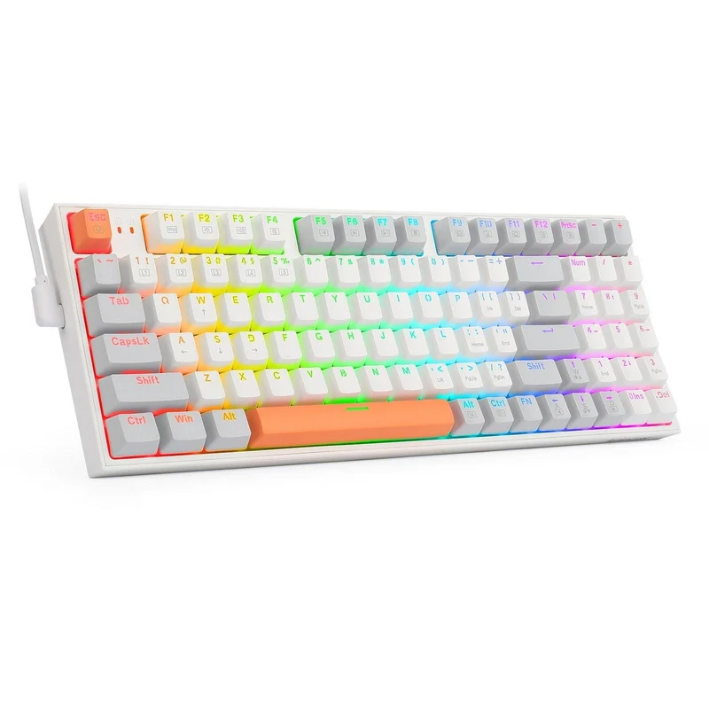Redragon K636WGO-RGB V2 Kitava Wired Mechanical Gaming Keyboard (White-Grey-Orange) Dust-Proof Red Switch