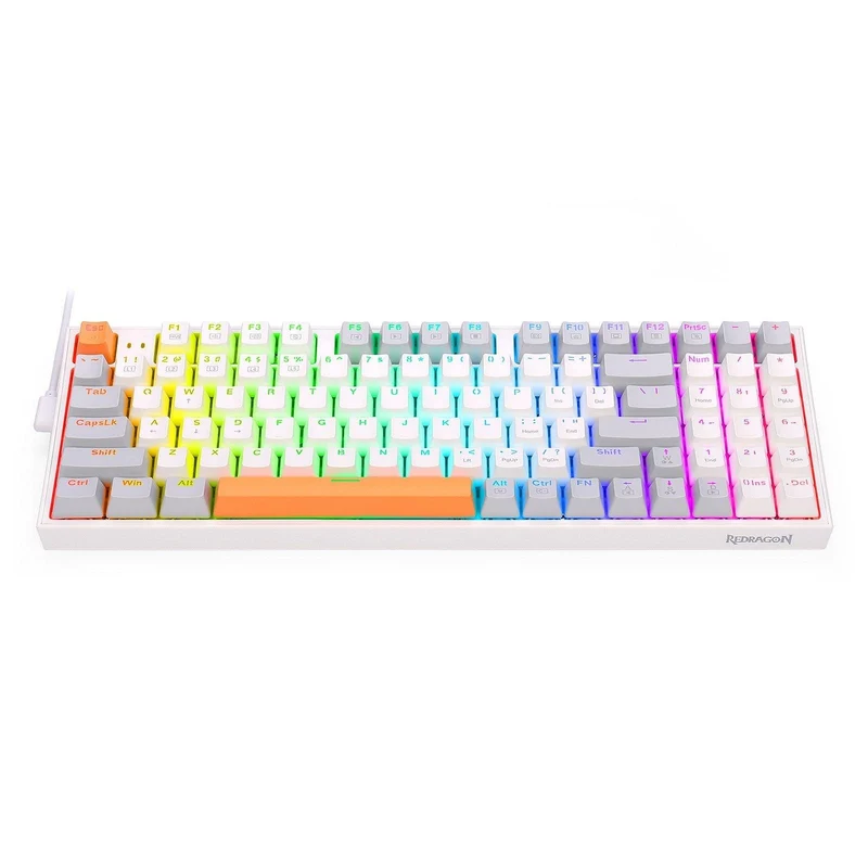 Redragon K636WGO-RGB V2 Kitava Wired Mechanical Gaming Keyboard (White-Grey-Orange) Dust-Proof Red Switch