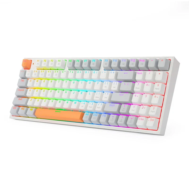 Redragon K636WGO-RGB V2 Kitava Wired Mechanical Gaming Keyboard (White-Grey-Orange) Dust-Proof Red Switch