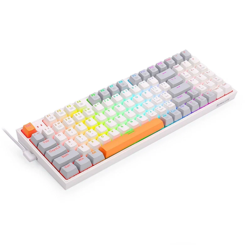 Redragon K636WGO-RGB V2 Kitava Wired Mechanical Gaming Keyboard (White-Grey-Orange) Dust-Proof Red Switch