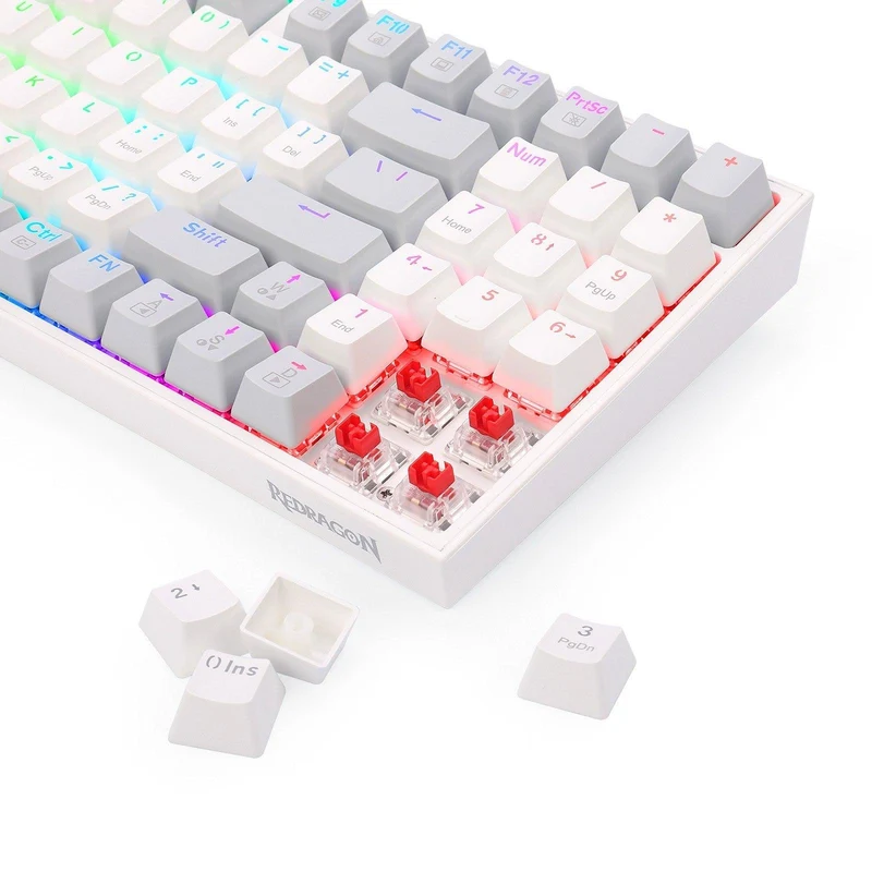 Redragon K636WGO-RGB V2 Kitava Wired Mechanical Gaming Keyboard (White-Grey-Orange) Dust-Proof Red Switch