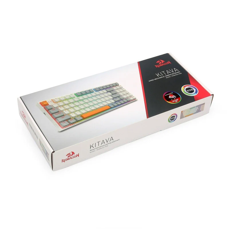 Redragon K636WGO-RGB V2 Kitava Wired Mechanical Gaming Keyboard (White-Grey-Orange) Dust-Proof Red Switch