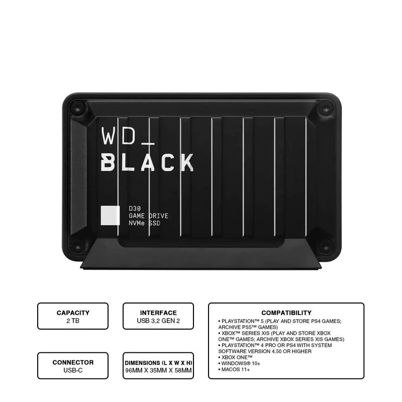 WD Black D30 2TB Game Drive External SSD Compatible With Playstation/Xbox/PC (WDBATL0020BBK-WESN)