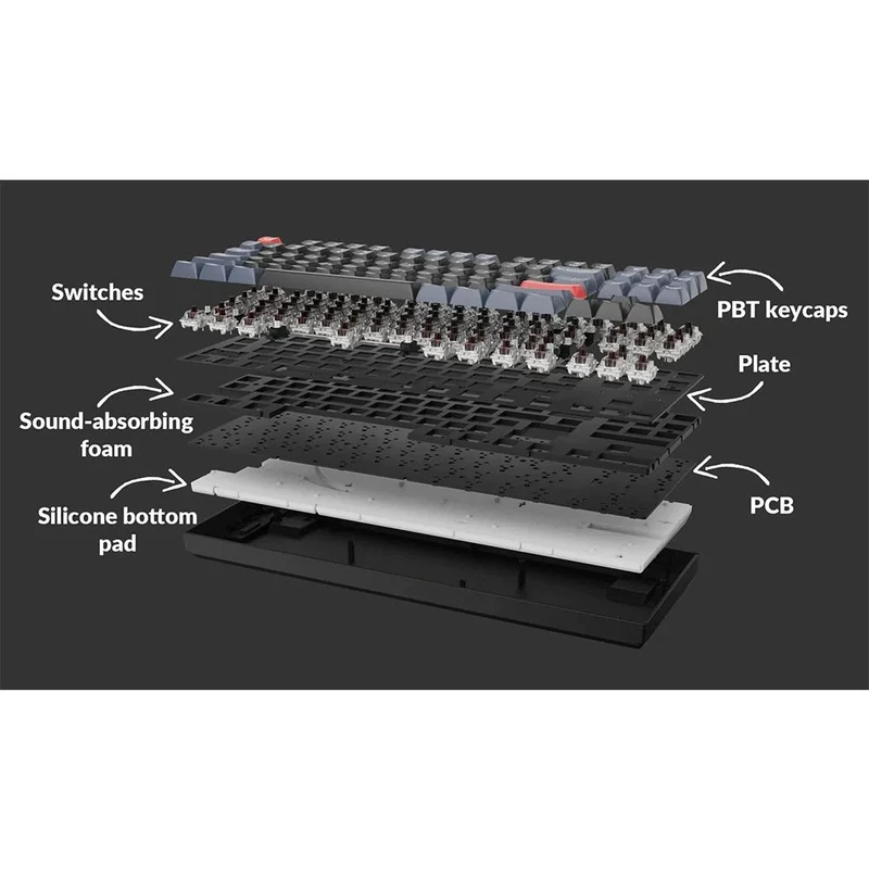 Keychron K8 Pro QMK/Via Wireless Mechanical Hot-Swappable RGB Backlight Aluminum Keyboard - Black (Gateron G Pro Mechanical Red Switch) (K8P-J1Z)
