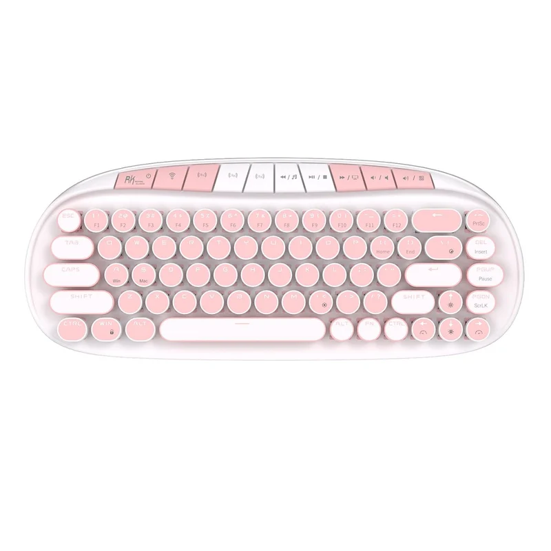 Royal Kludge RK Round Tri-Mode RGB 68 Keys Hot Swappable Mechanical Keyboard White (Pink Switch)
