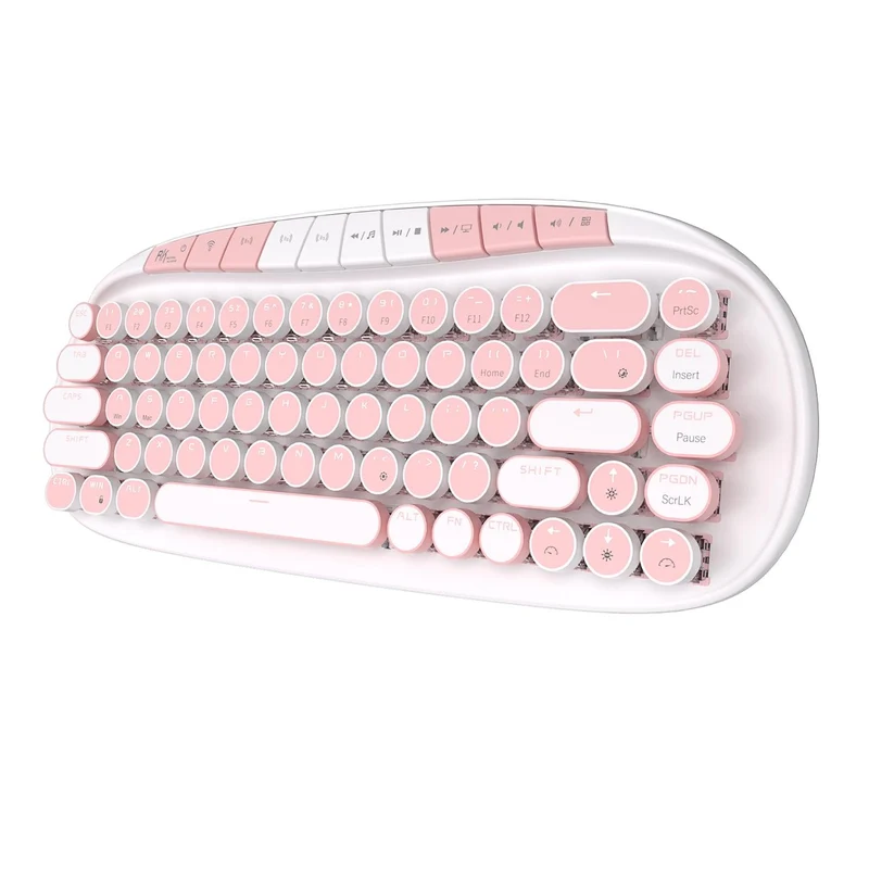 Royal Kludge RK Round Tri-Mode RGB 68 Keys Hot Swappable Mechanical Keyboard White (Pink Switch)