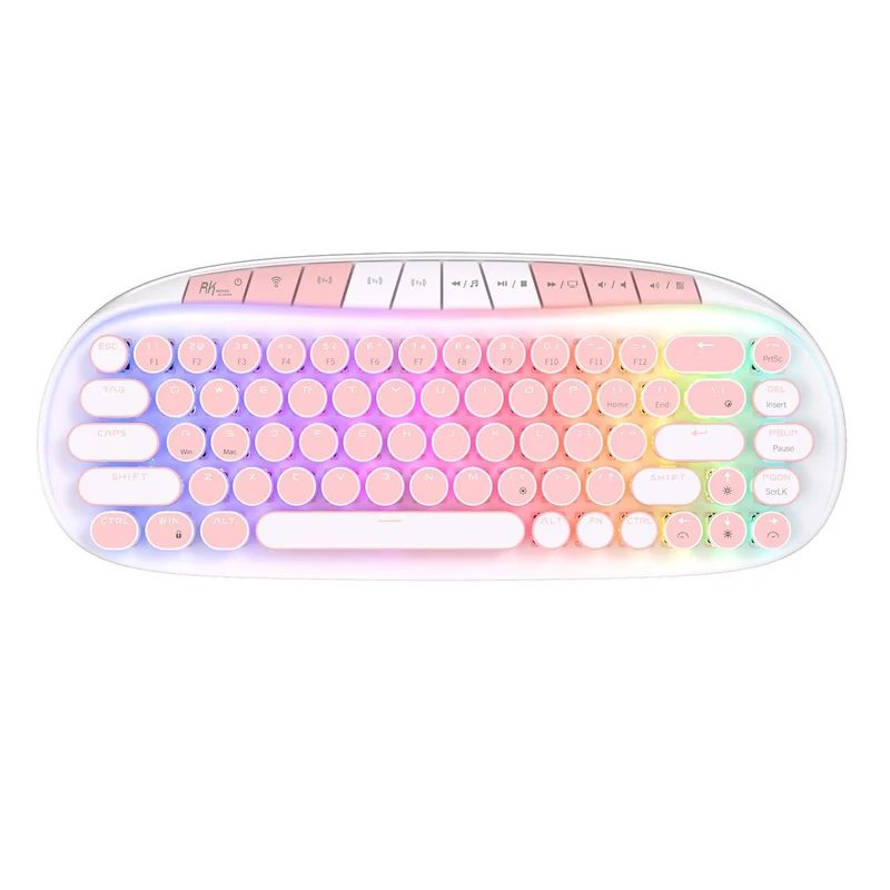 Royal Kludge RK Round Tri-Mode RGB 68 Keys Hot Swappable Mechanical Keyboard White (Pink Switch)
