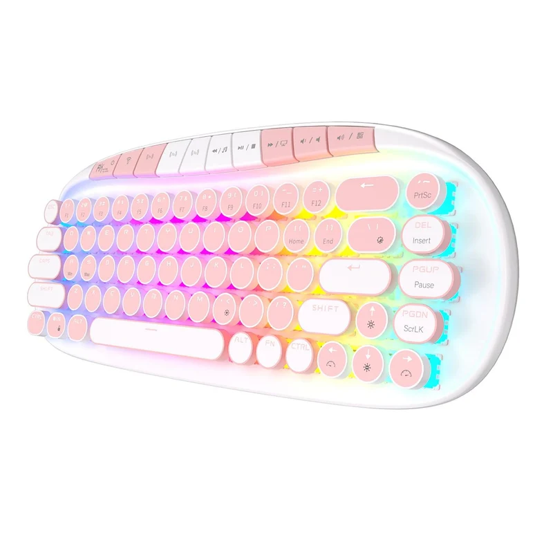 Royal Kludge RK Round Tri-Mode RGB 68 Keys Hot Swappable Mechanical Keyboard White (Pink Switch)