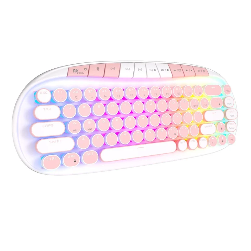 Royal Kludge RK Round Tri-Mode RGB 68 Keys Hot Swappable Mechanical Keyboard White (Pink Switch)