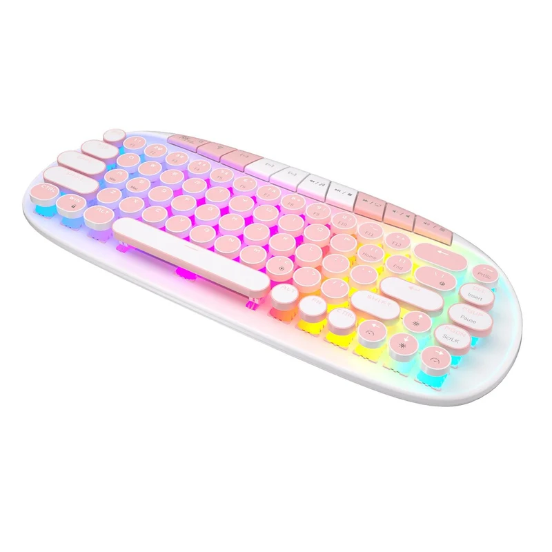 Royal Kludge RK Round Tri-Mode RGB 68 Keys Hot Swappable Mechanical Keyboard White (Pink Switch)