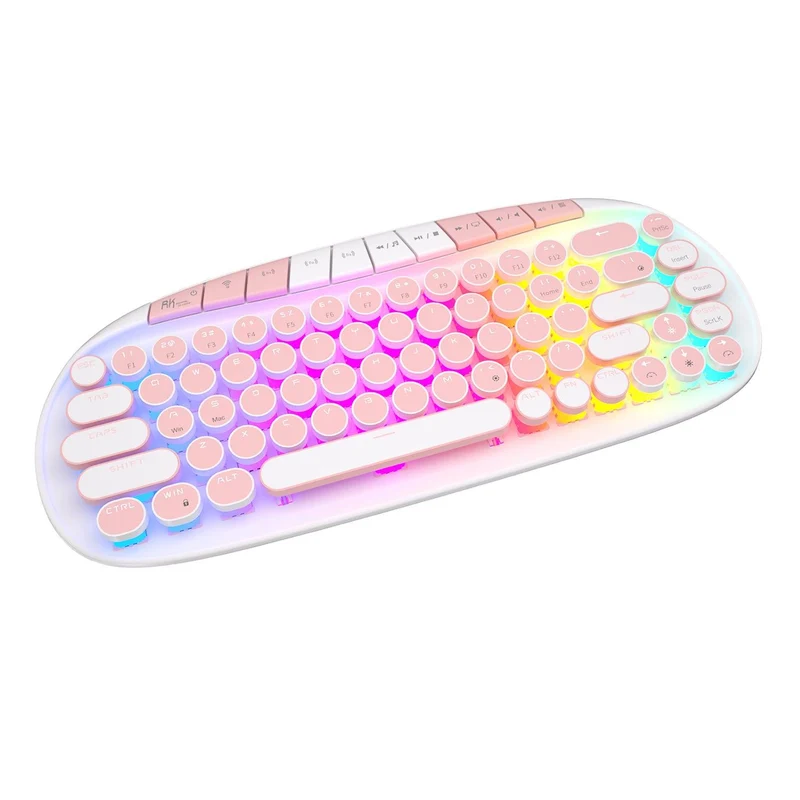 Royal Kludge RK Round Tri-Mode RGB 68 Keys Hot Swappable Mechanical Keyboard White (Pink Switch)