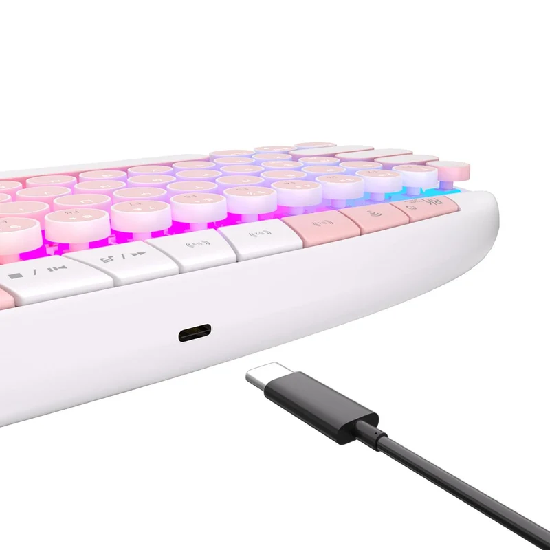 Royal Kludge RK Round Tri-Mode RGB 68 Keys Hot Swappable Mechanical Keyboard White (Pink Switch)