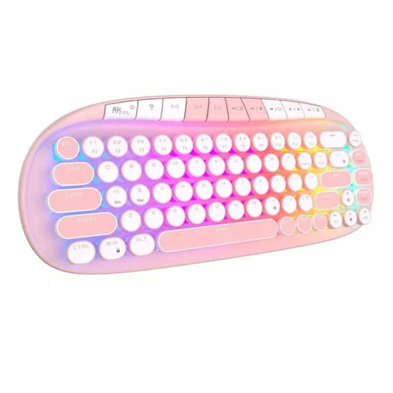 Royal Kludge RK Round Tri-Mode RGB 68 Keys Hot Swappable Mechanical Keyboard Pink (Pink Switch)