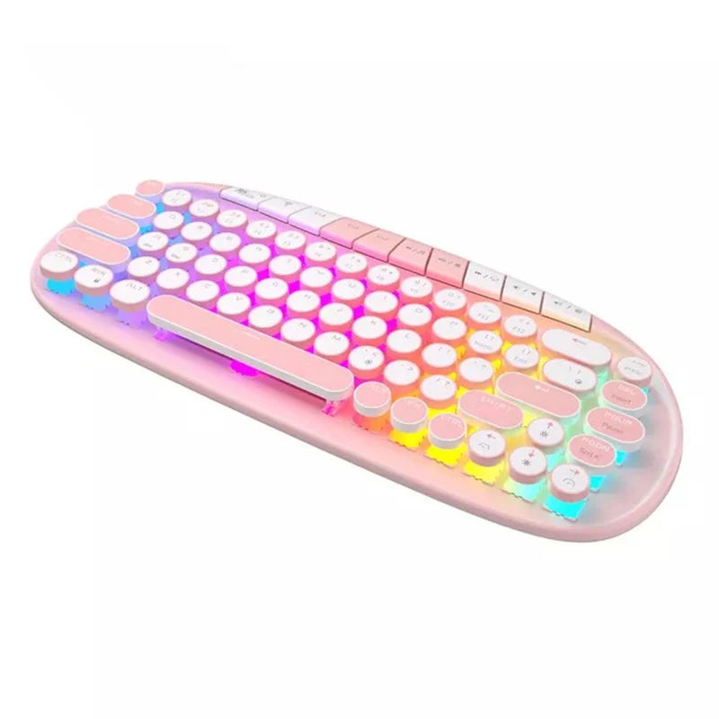 Royal Kludge RK Round Tri-Mode RGB 68 Keys Hot Swappable Mechanical Keyboard Pink (Pink Switch)
