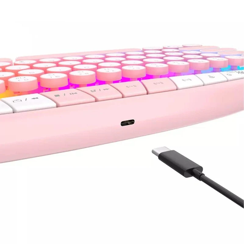 Royal Kludge RK Round Tri-Mode RGB 68 Keys Hot Swappable Mechanical Keyboard Pink (Pink Switch)