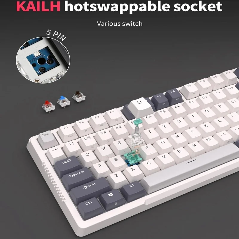 Royal Kludge RK-H81 Tri-Mode RGB 81 Keys Hot Swappable Mechanical Keyboard White Night (Brown Switch)
