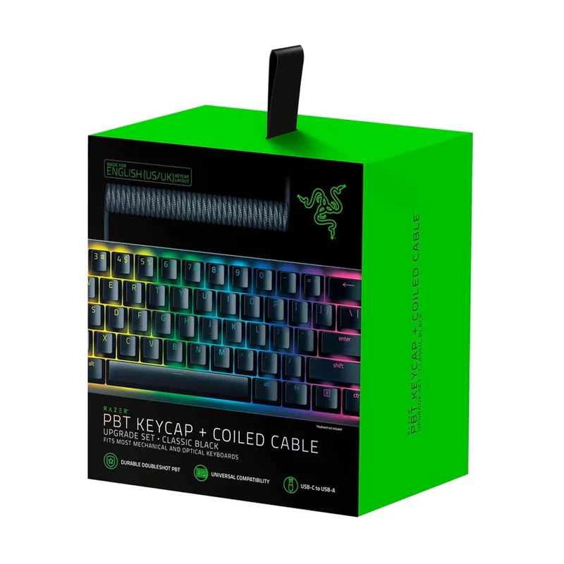 Razer PBT Keycap + Coiled Cable Upgrade Set (Classic Black)
