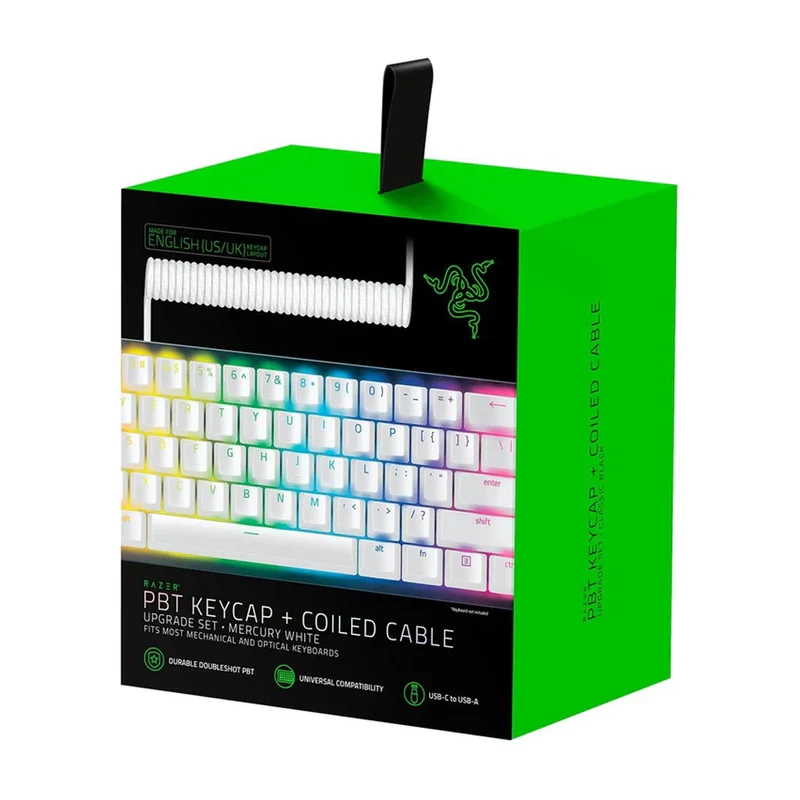 Razer PBT Keycap + Coiled Cable Upgrade Set (Mercury White)