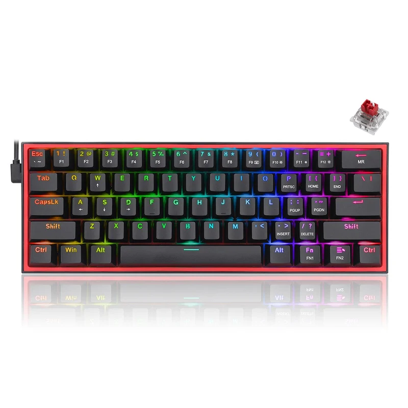 Redragon Fizz RGB Wired Mechanical Gaming Keyboard (Black) (Dust-Proof Red) (K617-RGB)