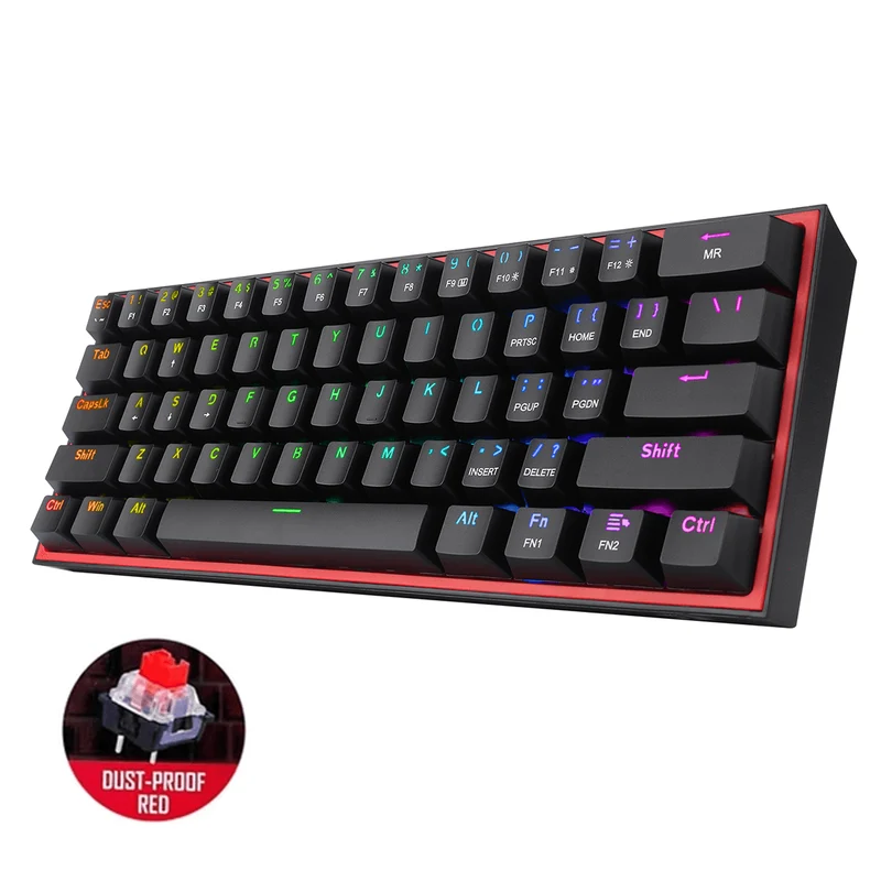 Redragon Fizz RGB Wired Mechanical Gaming Keyboard (Black) (Dust-Proof Red) (K617-RGB)