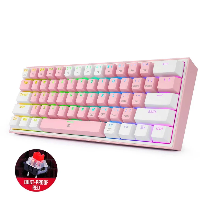 Redragon Fizz RGB Wired Mechanical Gaming Keyboard (Dust Proof Red) (Pink White) (K617-RGB)